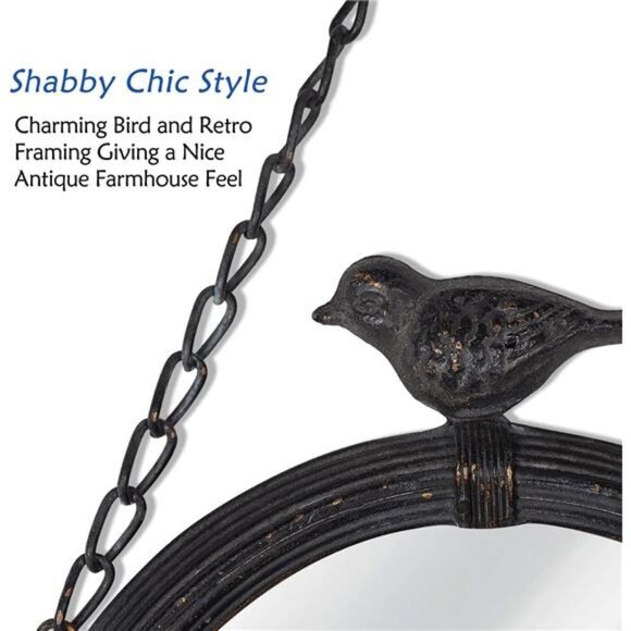 11.2" Decorative Small Hanging Mirrors Vintage Rustic Round Metal Framed - Picture 5 of 6